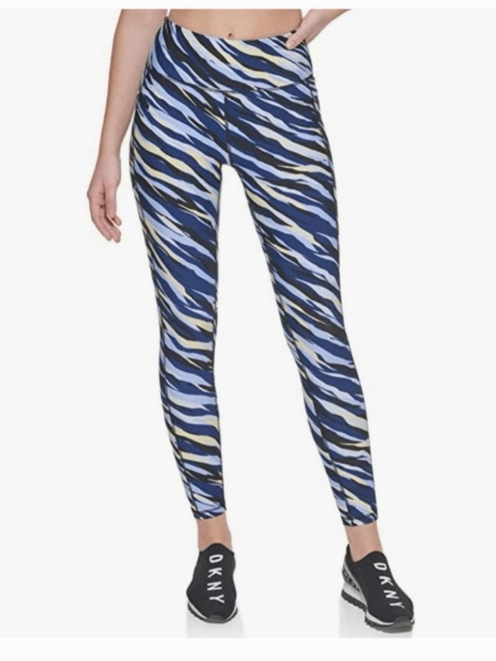 DKNY Navy, Light Blue & Yellow Striped Active Leggings